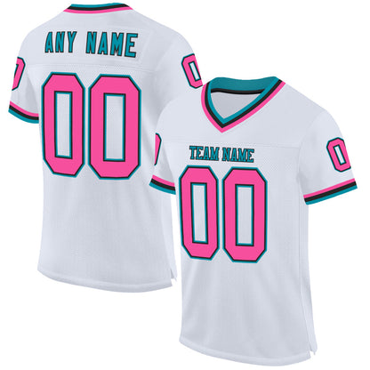 Custom White Pink Black-Teal Mesh Authentic Throwback Football Jersey - Sky-Custom