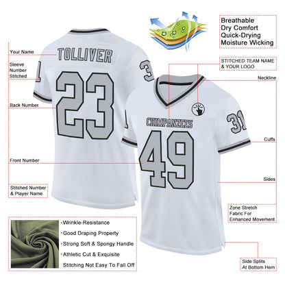 Custom White Gray-Black Mesh Authentic Throwback Football Jersey - Sky-Custom