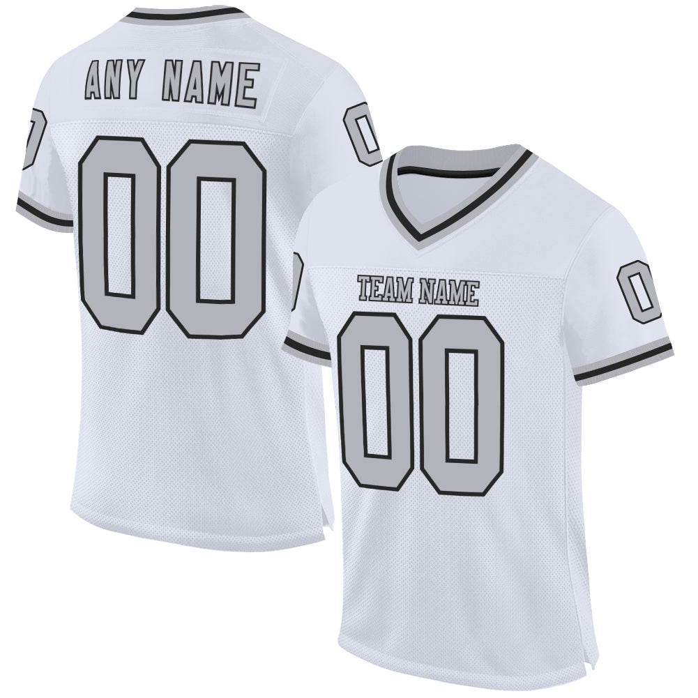 Custom White Gray-Black Mesh Authentic Throwback Football Jersey - Sky-Custom