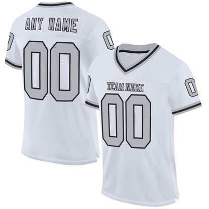 Custom White Gray-Black Mesh Authentic Throwback Football Jersey - Sky-Custom