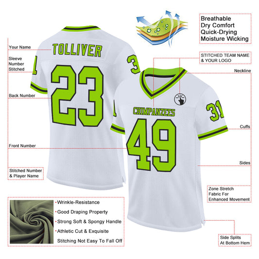 Custom White Neon Green-Black Mesh Authentic Throwback Football Jersey - Sky-Custom
