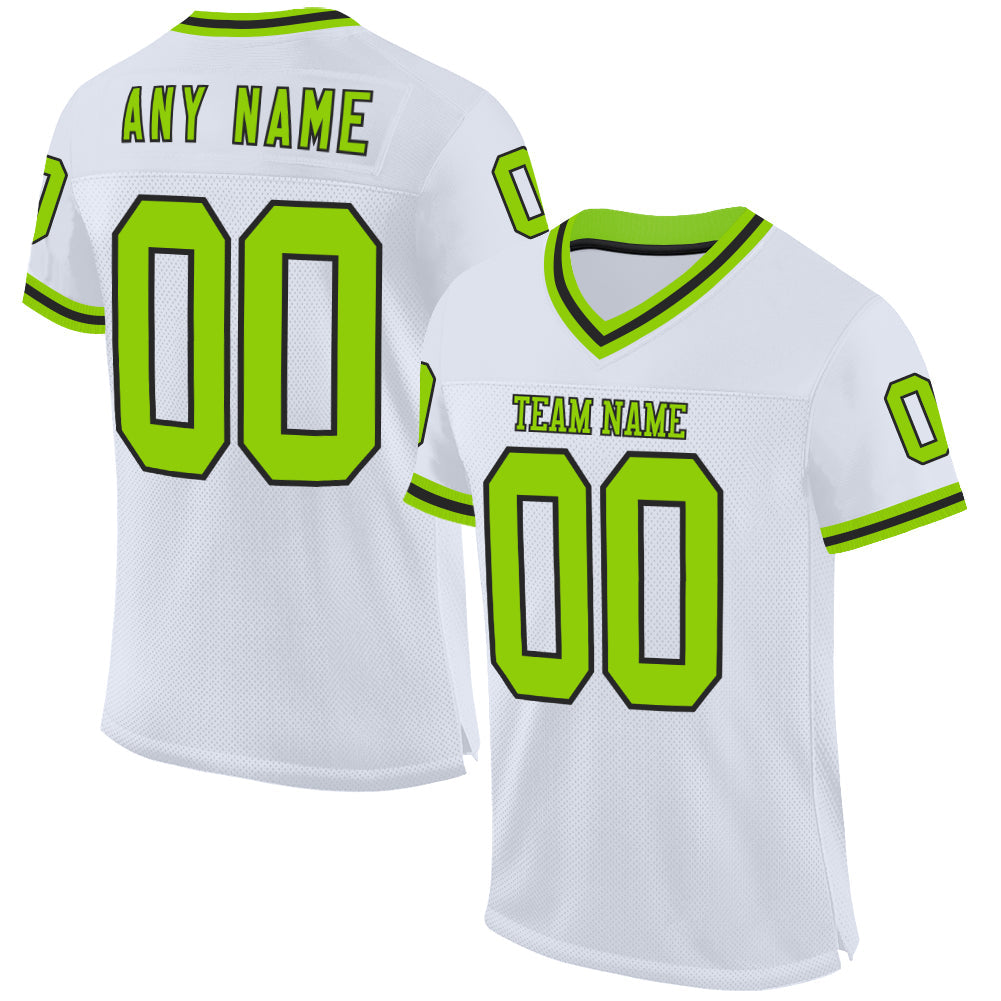 Custom White Neon Green-Black Mesh Authentic Throwback Football Jersey - Sky-Custom
