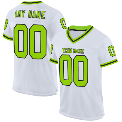 Custom White Neon Green-Black Mesh Authentic Throwback Football Jersey - Sky-Custom