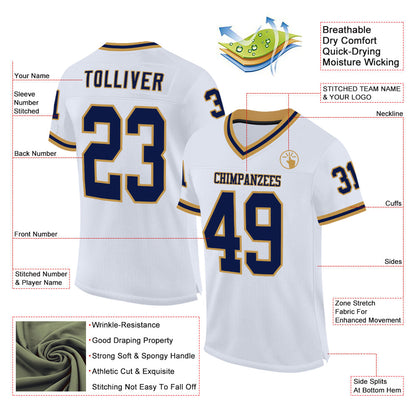 Custom White Navy-Old Gold Mesh Authentic Throwback Football Jersey - Sky-Custom