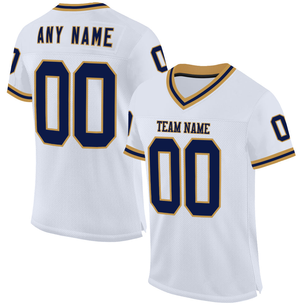 Custom White Navy-Old Gold Mesh Authentic Throwback Football Jersey - Sky-Custom
