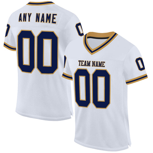 Custom White Navy-Old Gold Mesh Authentic Throwback Football Jersey - Sky-Custom