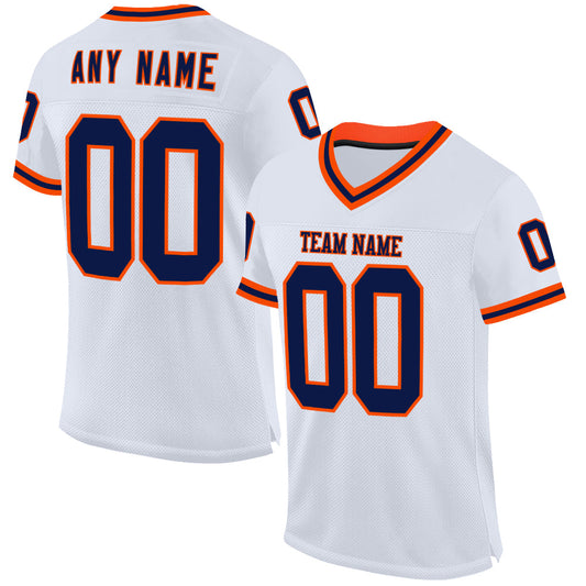 Custom White Navy-Orange Mesh Authentic Throwback Football Jersey - Sky-Custom