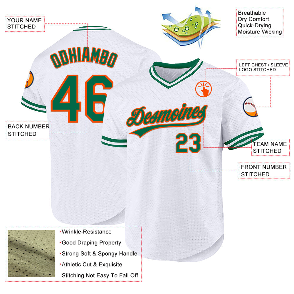 Custom White Kelly Green-Orange Authentic Throwback Baseball Jersey - Sky-Custom
