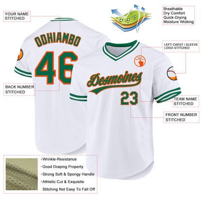 Custom White Kelly Green-Orange Authentic Throwback Baseball Jersey - Sky-Custom