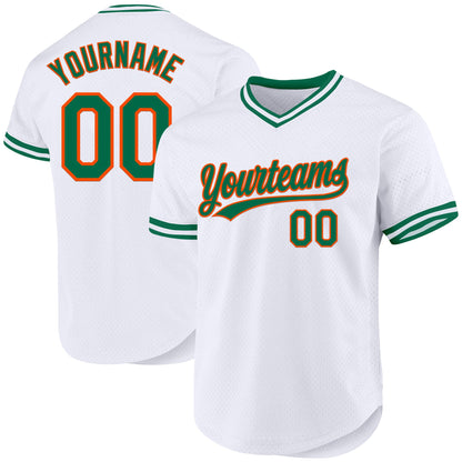 Custom White Kelly Green-Orange Authentic Throwback Baseball Jersey - Sky-Custom