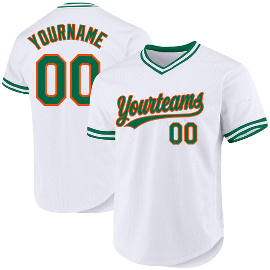 Custom White Kelly Green-Orange Authentic Throwback Baseball Jersey - Sky-Custom