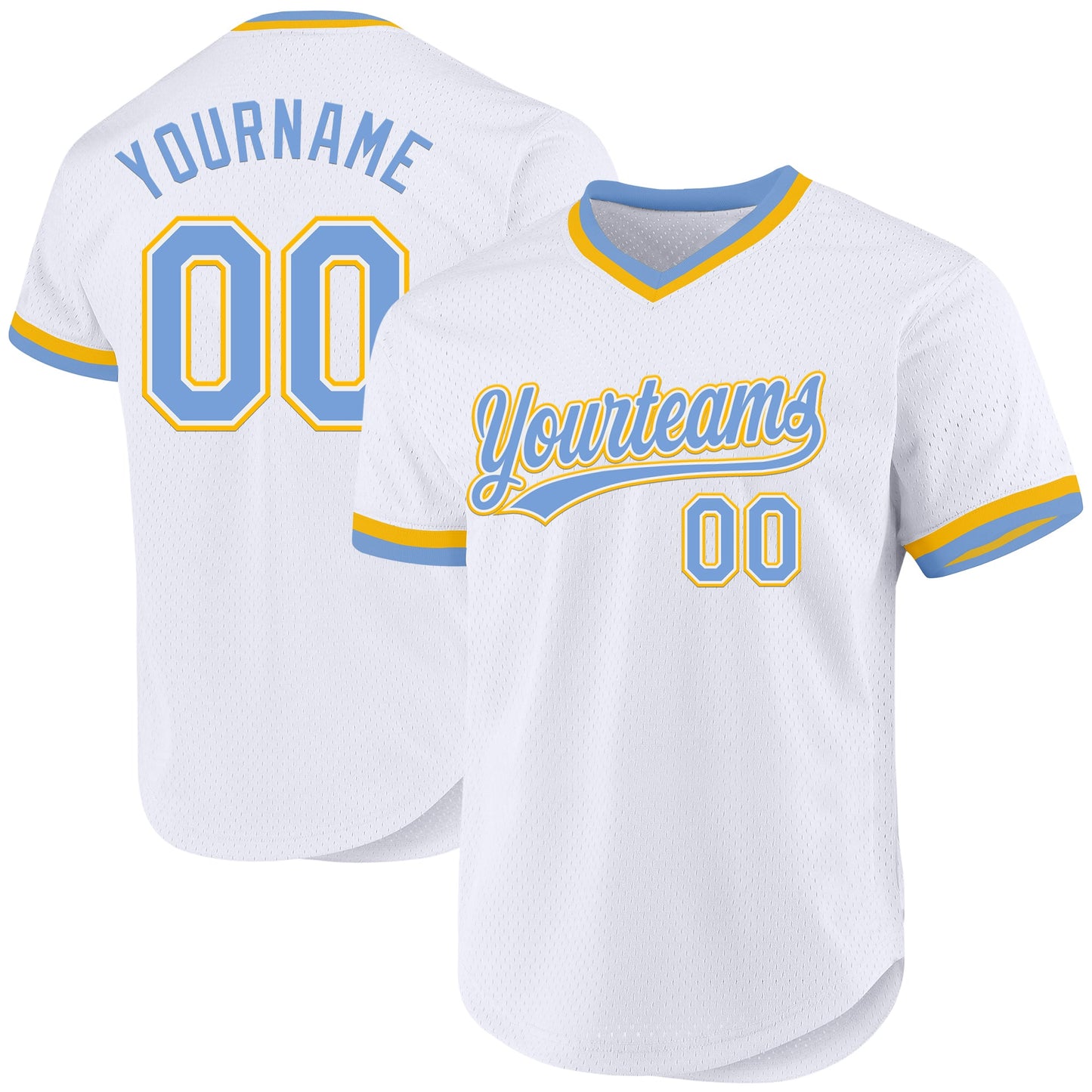 Custom White Light Blue-Gold Authentic Throwback Baseball Jersey - Sky-Custom