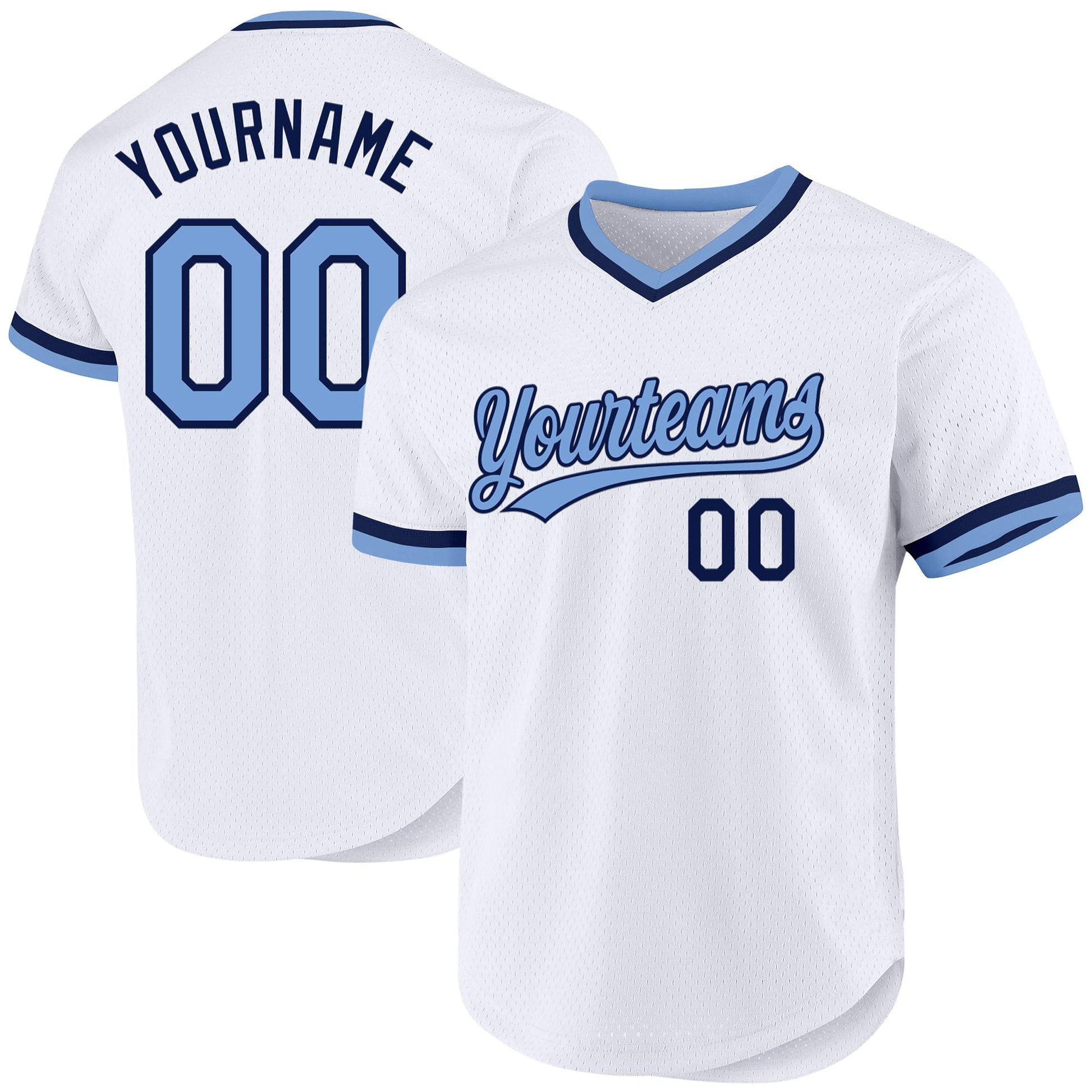 Custom White Light Blue-Navy Authentic Throwback Baseball Jersey - Sky-Custom