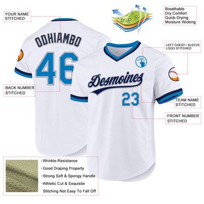 Custom White Blue Gray-Navy Authentic Throwback Baseball Jersey - Sky-Custom