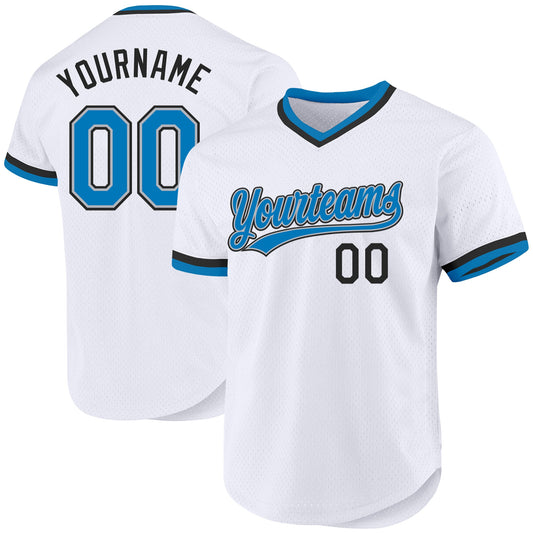 Custom White Blue Gray-Black Authentic Throwback Baseball Jersey - Sky-Custom