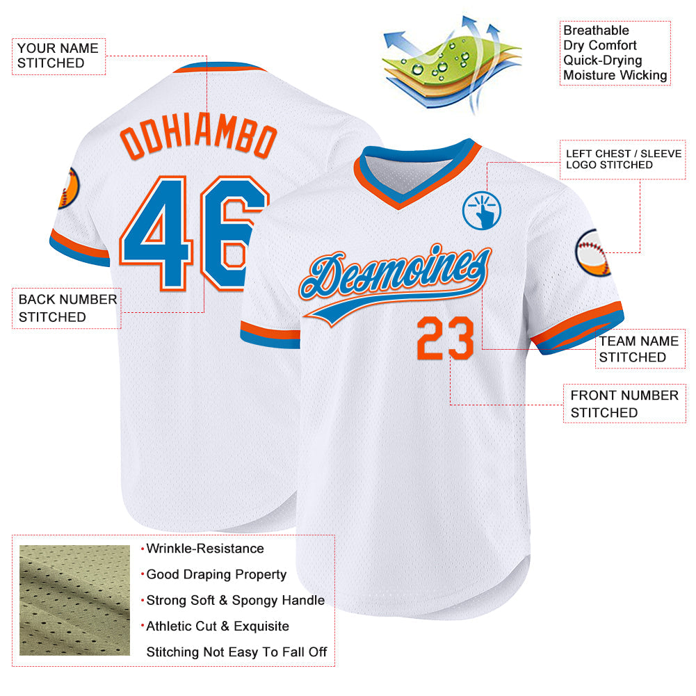 Custom White Blue-Orange Authentic Throwback Baseball Jersey - Sky-Custom