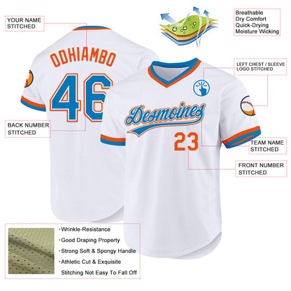 Custom White Blue-Orange Authentic Throwback Baseball Jersey - Sky-Custom