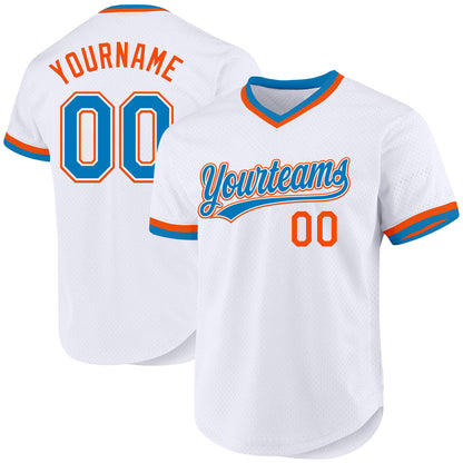 Custom White Blue-Orange Authentic Throwback Baseball Jersey - Sky-Custom
