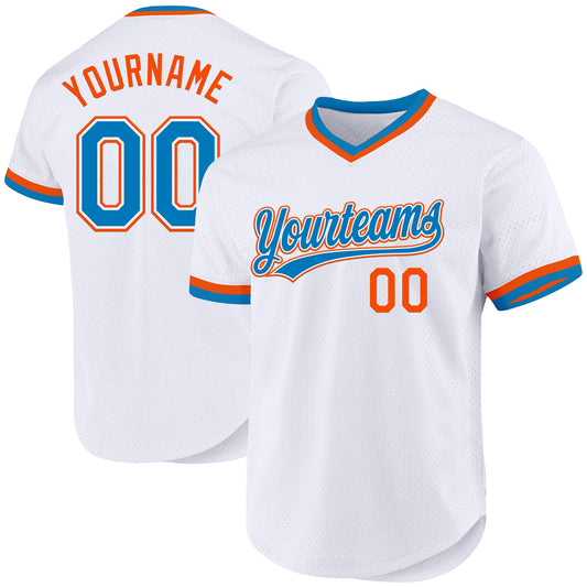 Custom White Blue-Orange Authentic Throwback Baseball Jersey - Sky-Custom