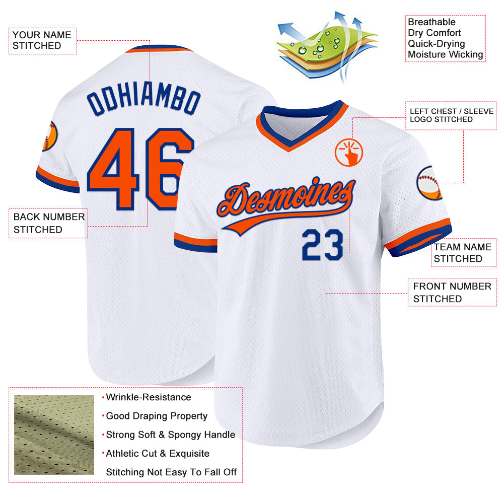 Custom White Orange-Royal Authentic Throwback Baseball Jersey - Sky-Custom