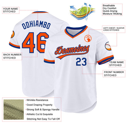Custom White Orange-Royal Authentic Throwback Baseball Jersey - Sky-Custom