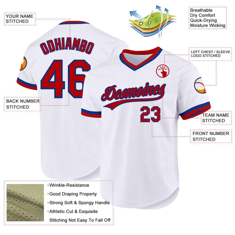 Custom White Red-Royal Authentic Throwback Baseball Jersey - Sky-Custom