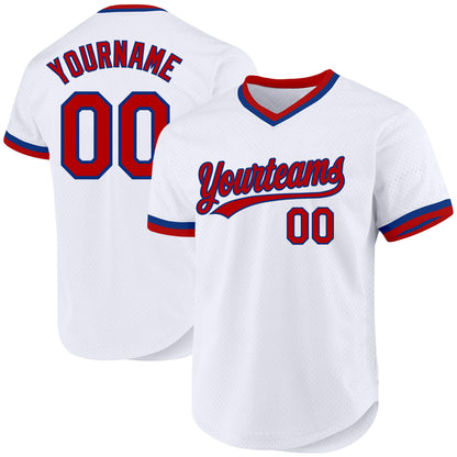 Custom White Red-Royal Authentic Throwback Baseball Jersey - Sky-Custom