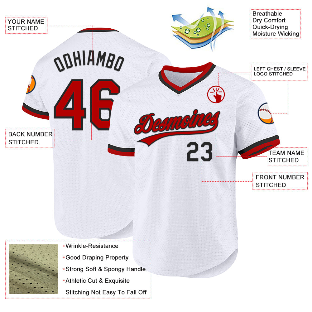 Custom White Red-Black Authentic Throwback Baseball Jersey - Sky-Custom