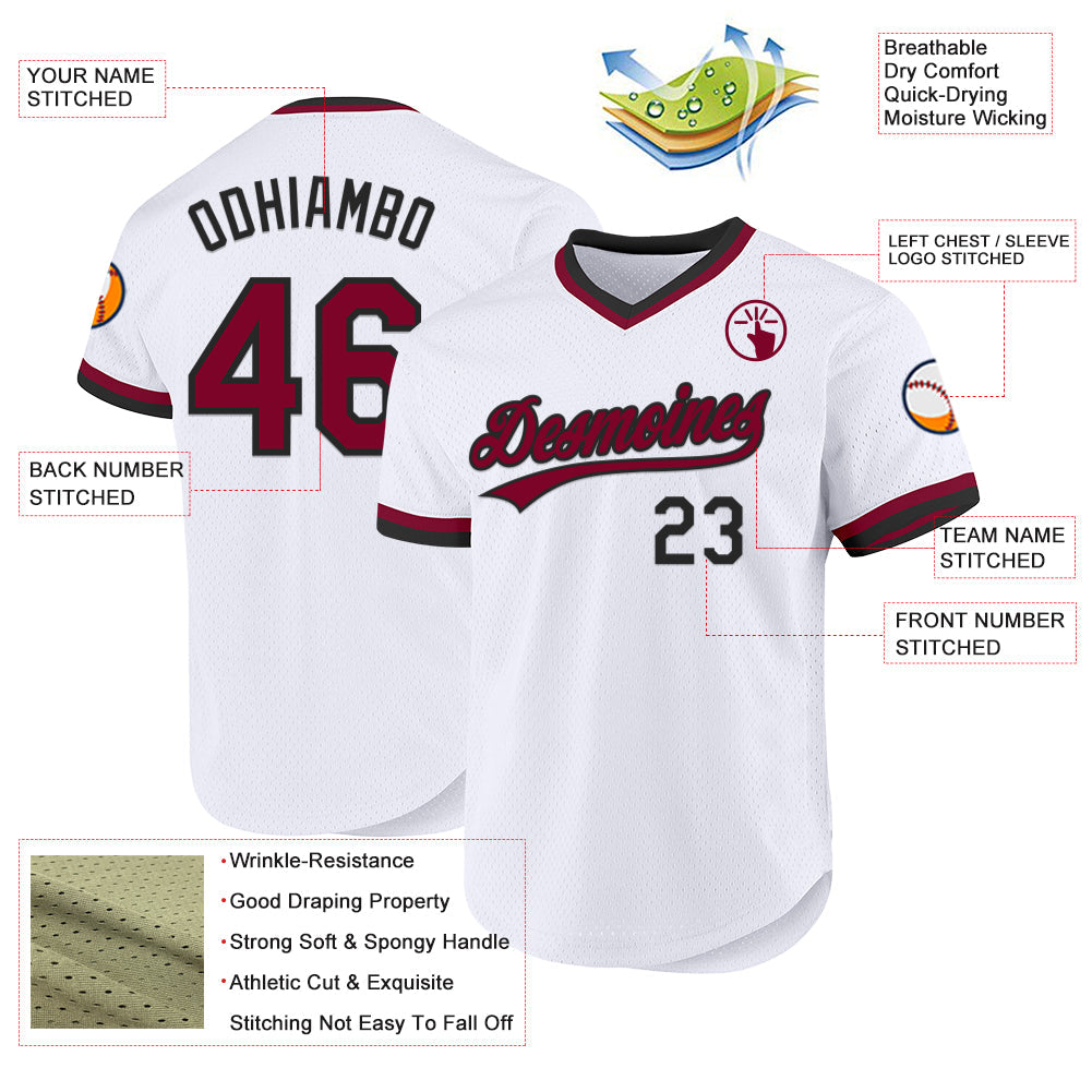 Custom White Maroon-Black Authentic Throwback Baseball Jersey - Sky-Custom