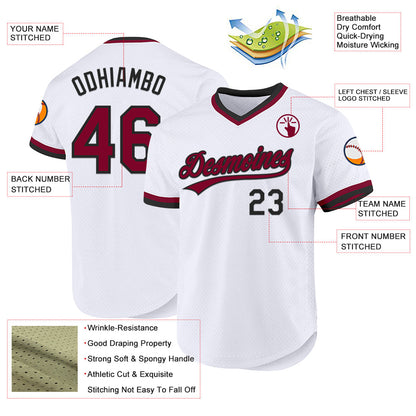 Custom White Maroon-Black Authentic Throwback Baseball Jersey - Sky-Custom