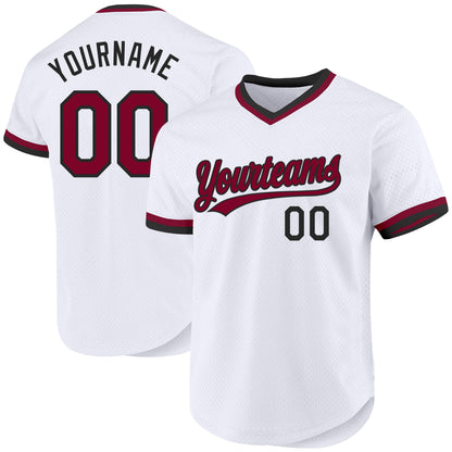 Custom White Maroon-Black Authentic Throwback Baseball Jersey - Sky-Custom