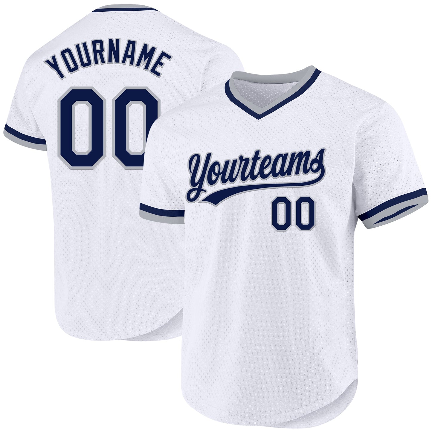 Custom White Navy-Gray Authentic Throwback Baseball Jersey - Sky-Custom