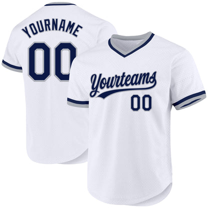 Custom White Navy-Gray Authentic Throwback Baseball Jersey - Sky-Custom