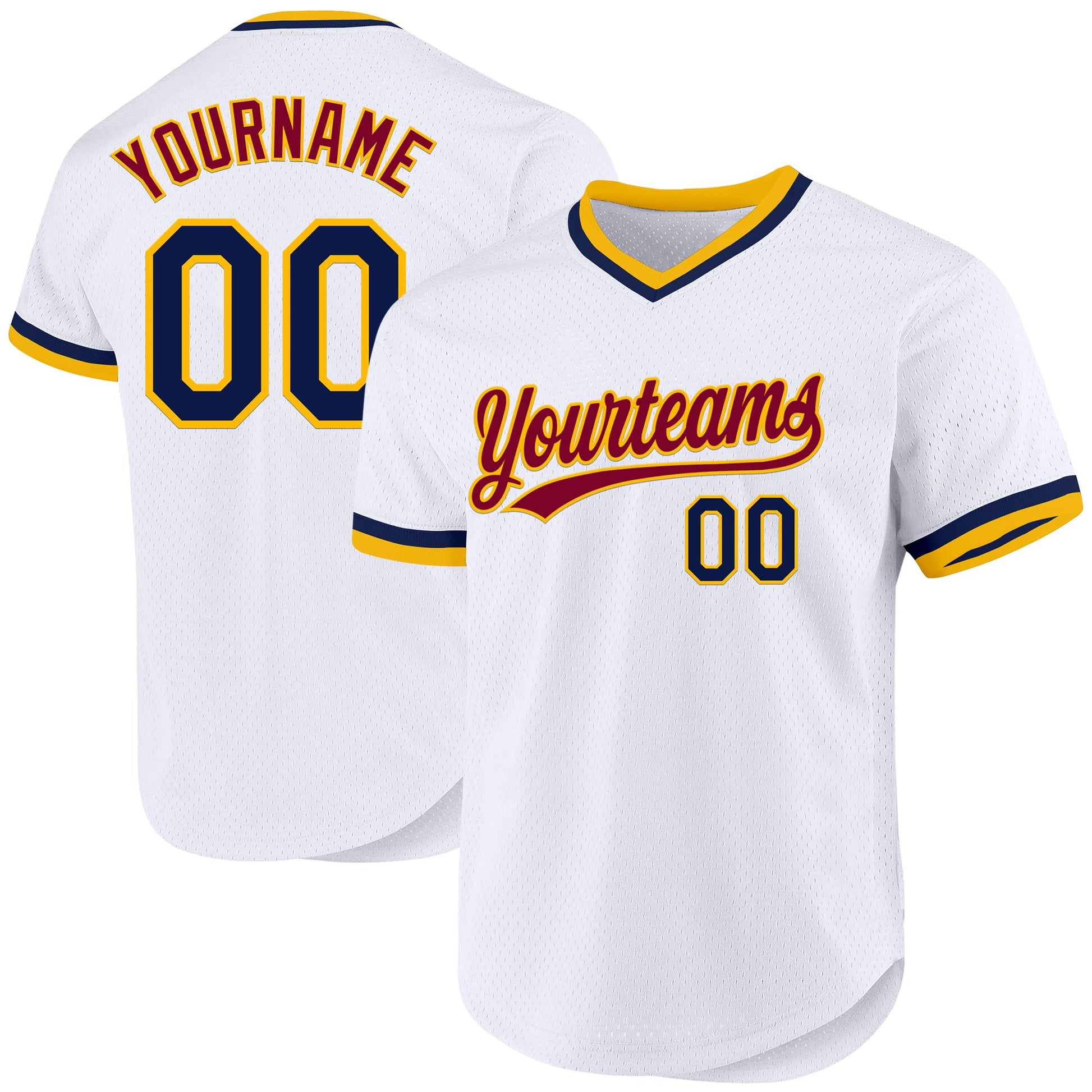 Custom White Navy-Gold Authentic Throwback Baseball Jersey - Sky-Custom