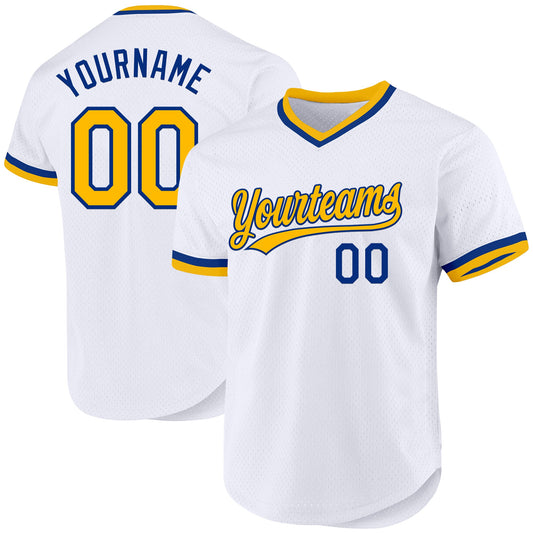 Custom White Gold-Royal Authentic Throwback Baseball Jersey - Sky-Custom
