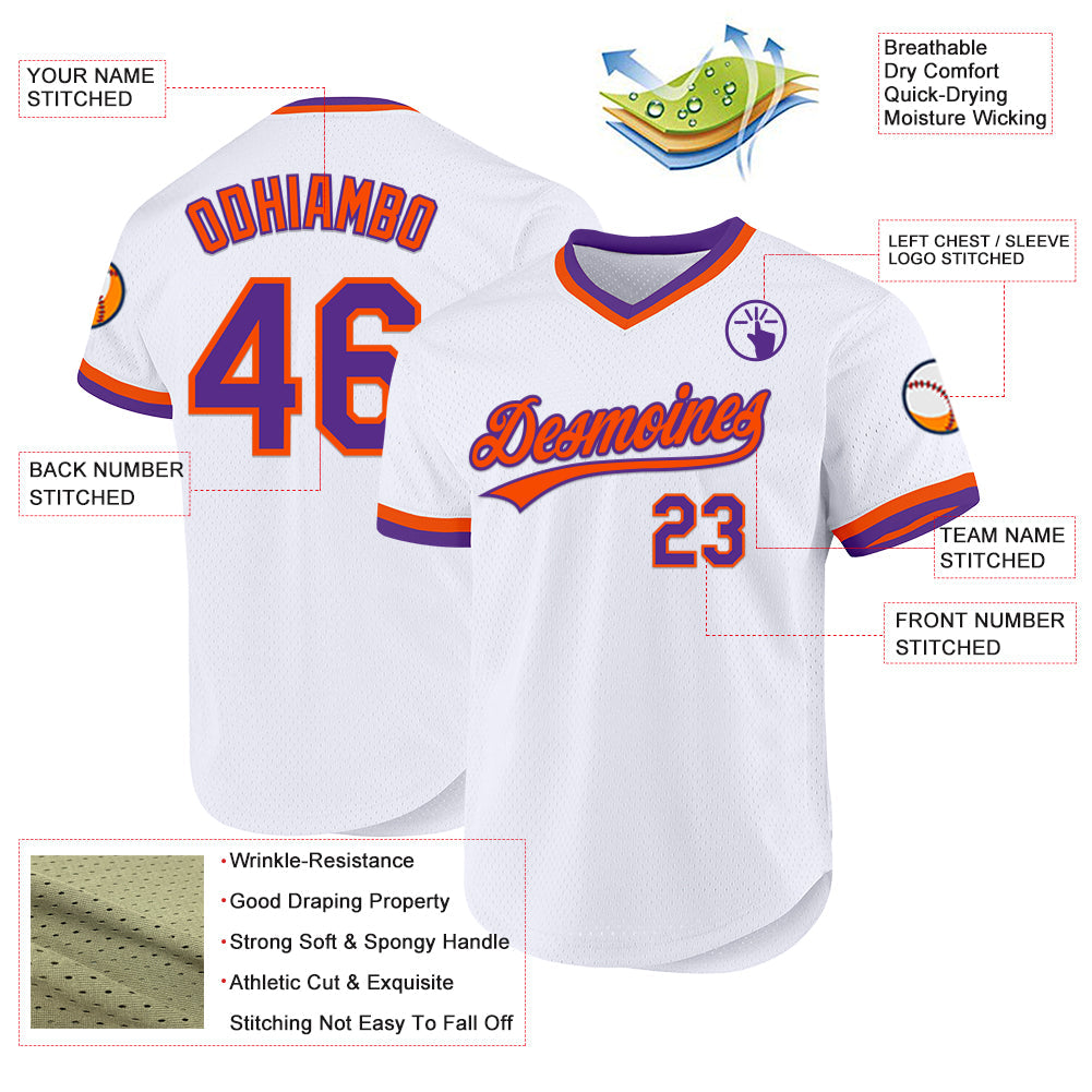 Custom White Purple-Orange Authentic Throwback Baseball Jersey - Sky-Custom