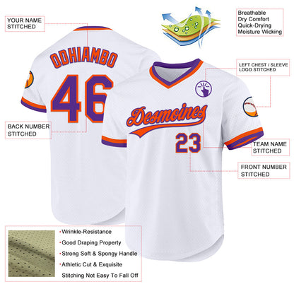 Custom White Purple-Orange Authentic Throwback Baseball Jersey - Sky-Custom