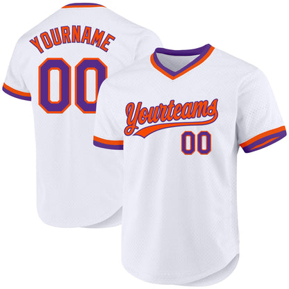Custom White Purple-Orange Authentic Throwback Baseball Jersey - Sky-Custom
