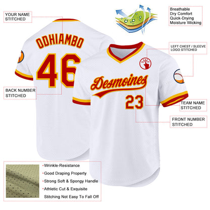 Custom White Red-Gold Authentic Throwback Baseball Jersey - Sky-Custom