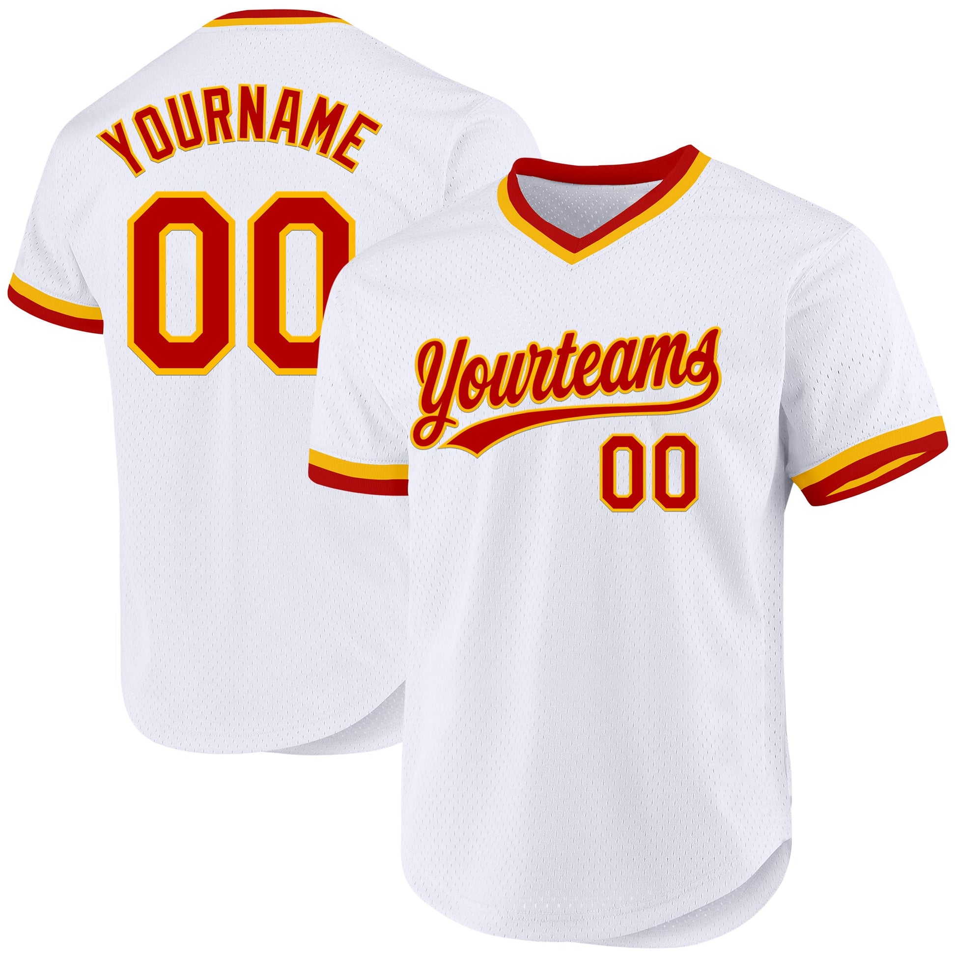 Custom White Red-Gold Authentic Throwback Baseball Jersey - Sky-Custom
