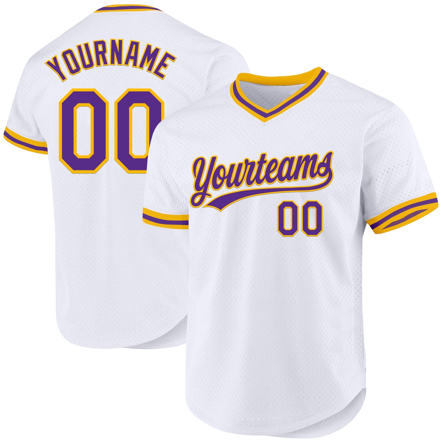 Custom White Purple-Gold Authentic Throwback Baseball Jersey - Sky-Custom