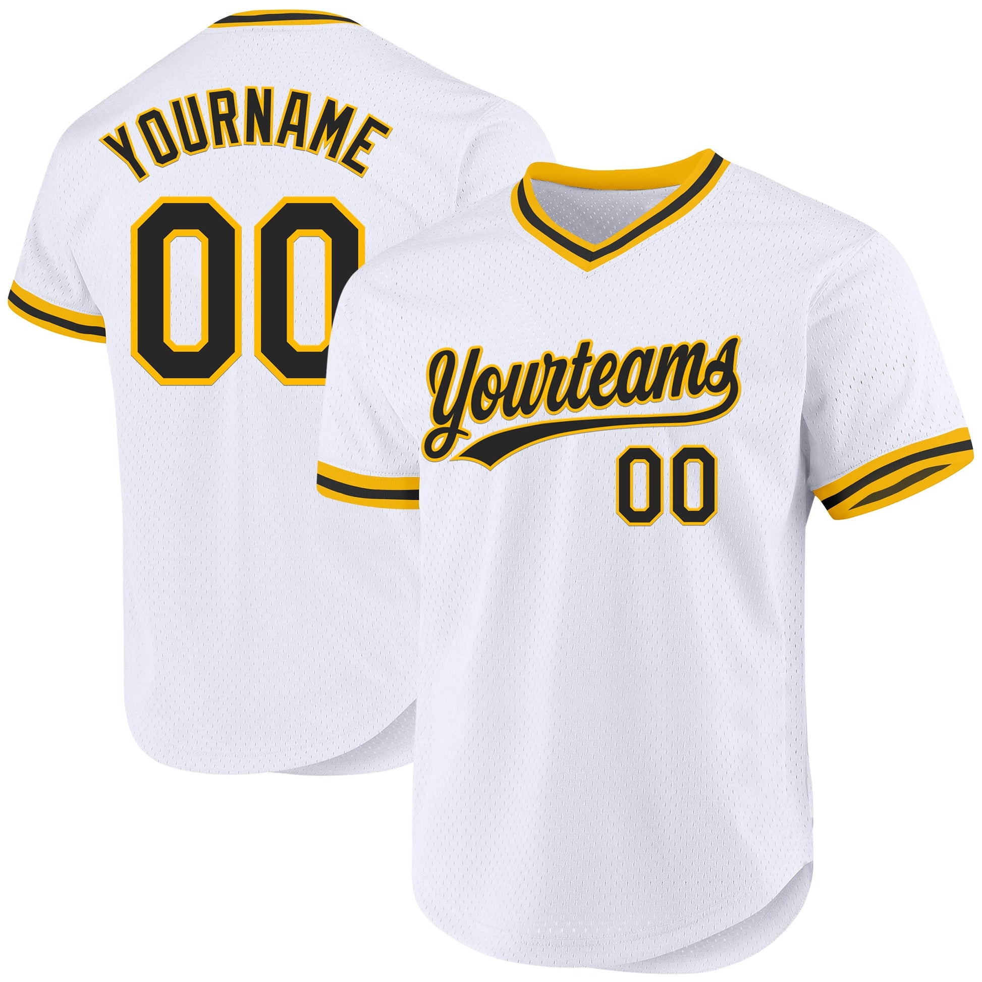Custom White Black-Gold Authentic Throwback Baseball Jersey - Sky-Custom