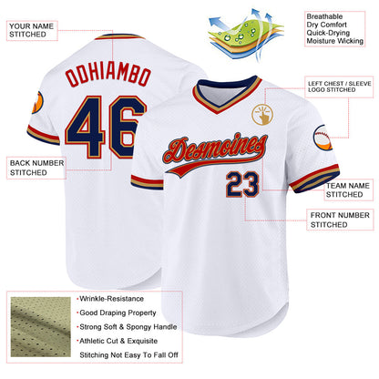 Custom White Navy Old Gold-Red Authentic Throwback Baseball Jersey - Sky-Custom