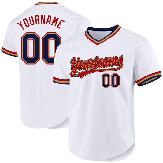 Custom White Navy Old Gold-Red Authentic Throwback Baseball Jersey - Sky-Custom