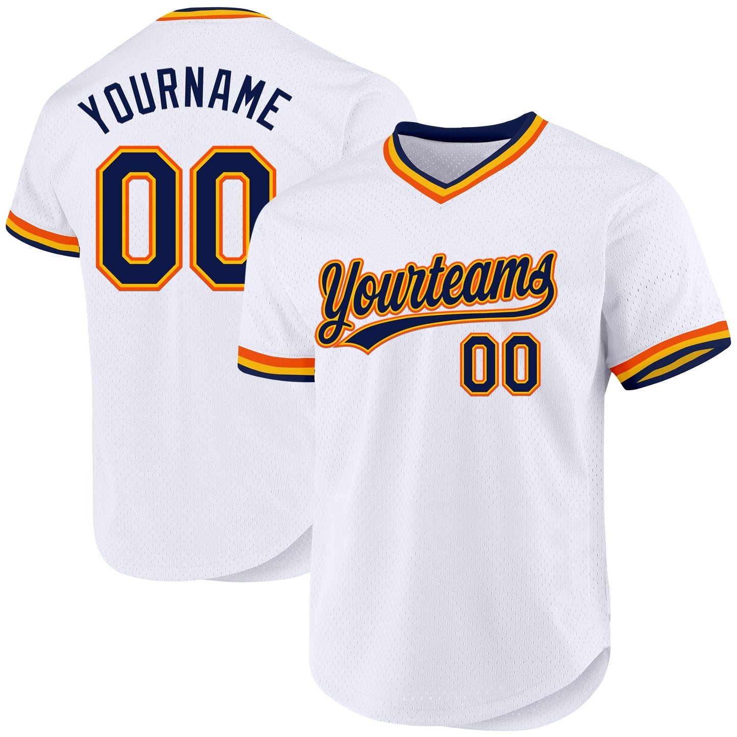 Custom White Navy Gold-Orange Authentic Throwback Baseball Jersey - Sky-Custom