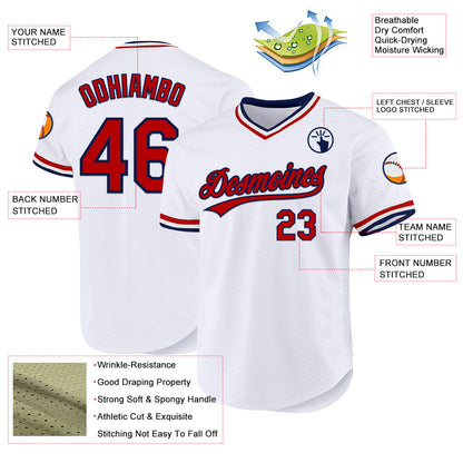 Custom White Red-Navy Authentic Throwback Baseball Jersey - Sky-Custom
