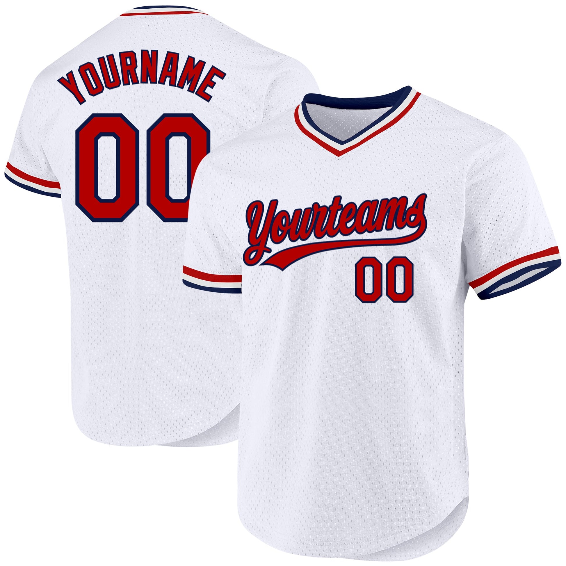 Custom White Red-Navy Authentic Throwback Baseball Jersey - Sky-Custom