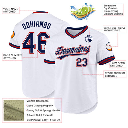 Custom White Navy-Red Authentic Throwback Baseball Jersey - Sky-Custom