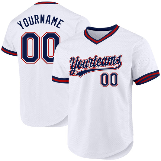 Custom White Navy-Red Authentic Throwback Baseball Jersey - Sky-Custom