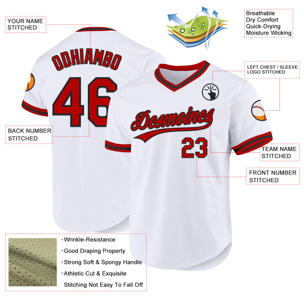 Custom White Red-Black Authentic Throwback Baseball Jersey - Sky-Custom